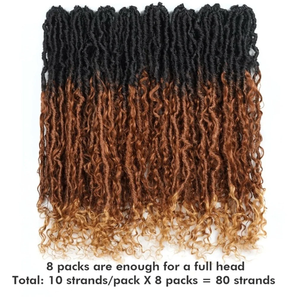 24” Ombre Brown Boho Synthetic Locs with Human Hair Curls 8 Pks‎ Pre-Looped #QC2